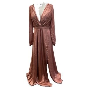 NWT Cinderella Divine Rose Gold Long Sleeve High Slit Gown Dress Sz 10 $162 READ
